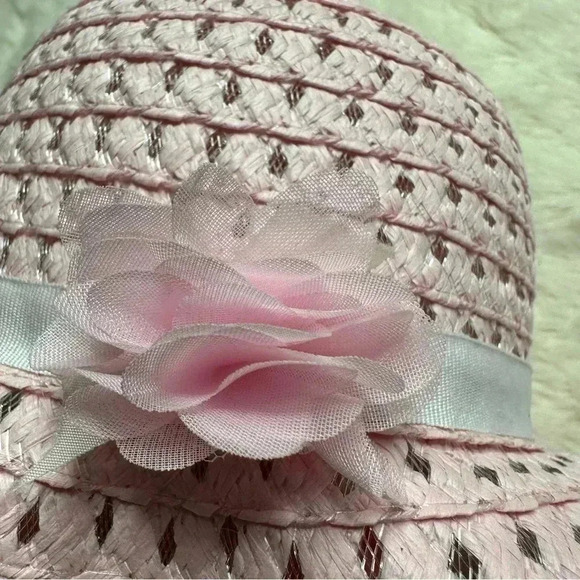 Pink Straw Hat Girls Flower Size 5T - Picture 5 of 16